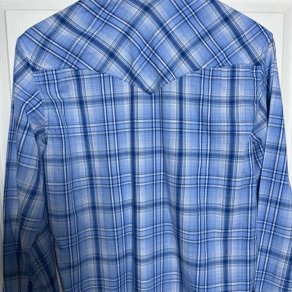 Wrangler Western Shirt Men’s Small Blue Plaid Pearl Snap Long Slv Cowboy Rodeo - Picture 9 of 13